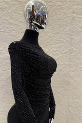 Blusa Rhinestone Ruched Negra