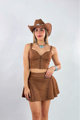Set Top y Falda Velvet Color Camel