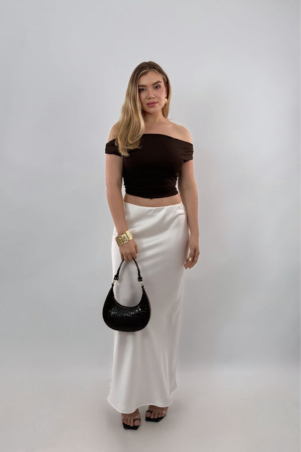Falda Midi Satinada Blanco