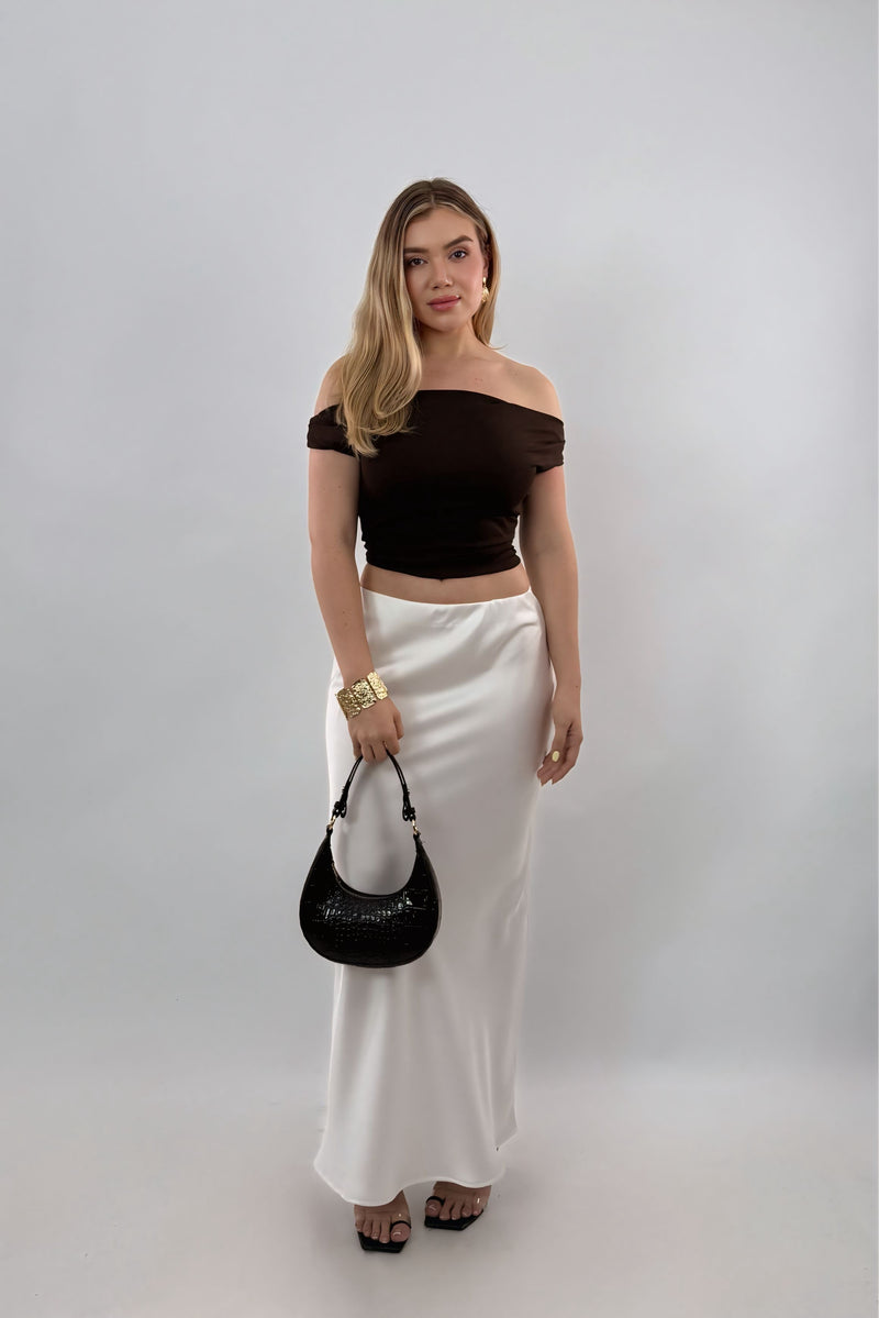 Falda Midi Satinada Blanco