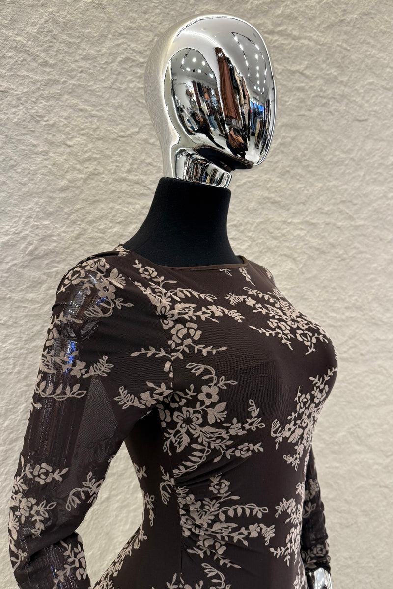 Vestido Manga Larga Mesh Cafe