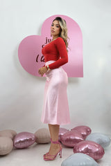 Top Off Shoulder Manga Larga Rojo