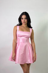 Vestido Corto Volado Rosa