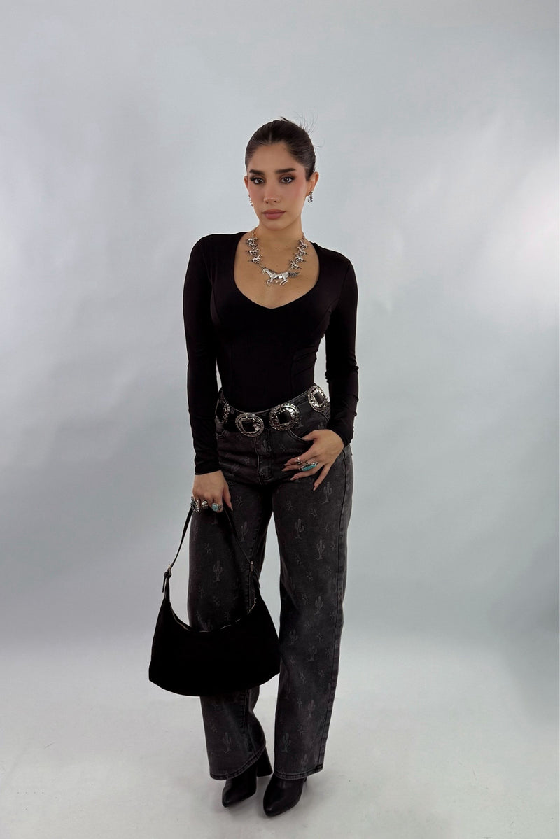 Pantalon Print Cactus Negro