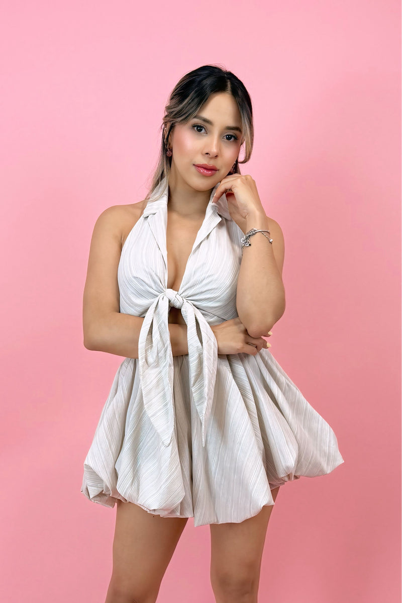 Vestido Halter Lazo Taupe White