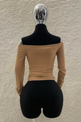 Top Off Shoulder Manga Larga Beige
