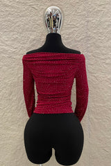 Blusa Rhinestone Ruched Rojo