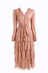 Vestido Rosa Manga Larga con Cordón
