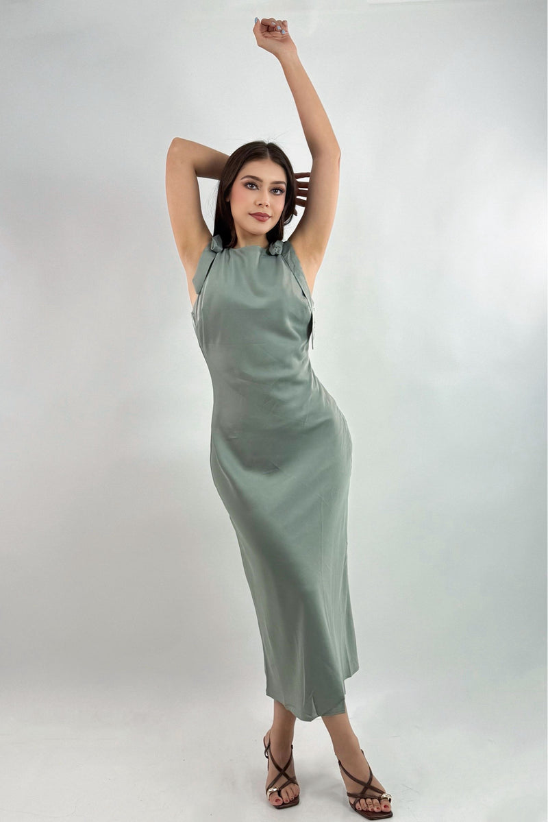 Vestido Midi Satin Olivo