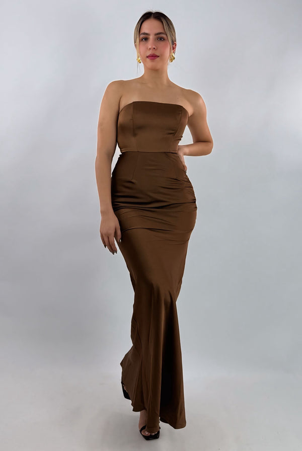 Vestido Midi Strapless Cafe