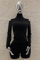 Top Off Shoulder Manga Larga Negro