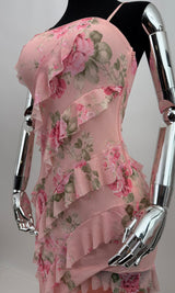 Vestido Largo Olanes Floreado Rosa