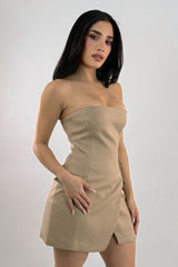 Vestido Strapless App de Bolsas Caqui