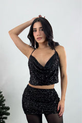 Set Top y Falda Lentejuela Negro