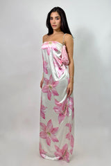 Vestido Largo Strapless Floral Blanco