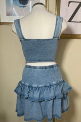 Falda Corta De Olanes Denim