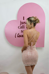 Vestido Corto Perlas Rosa