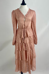 Vestido Rosa Manga Larga con Cordón