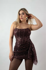 Vestido Brillos Corset Cafe