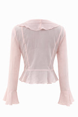 Blusa Manga Larga Ruffle Rosa