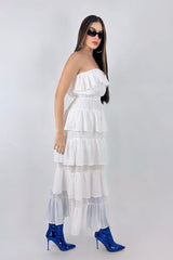 Vestido Con Olanes Midi Blanco