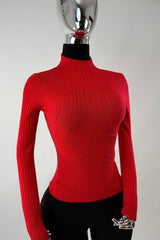 Blusa Cuello Tortuga Tela Punto Roja