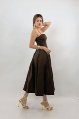 Vestido Midi Square Neck Chocolate