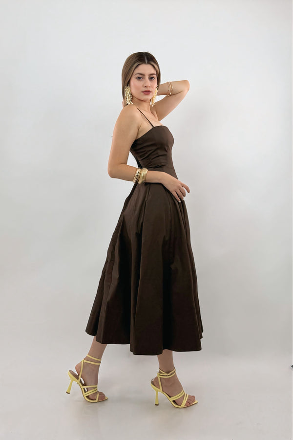 Vestido Midi Square Neck Chocolate
