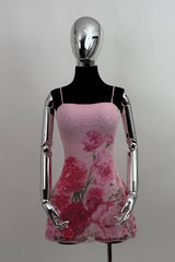 Vestido Perlitas Corto Print Flores Rosa