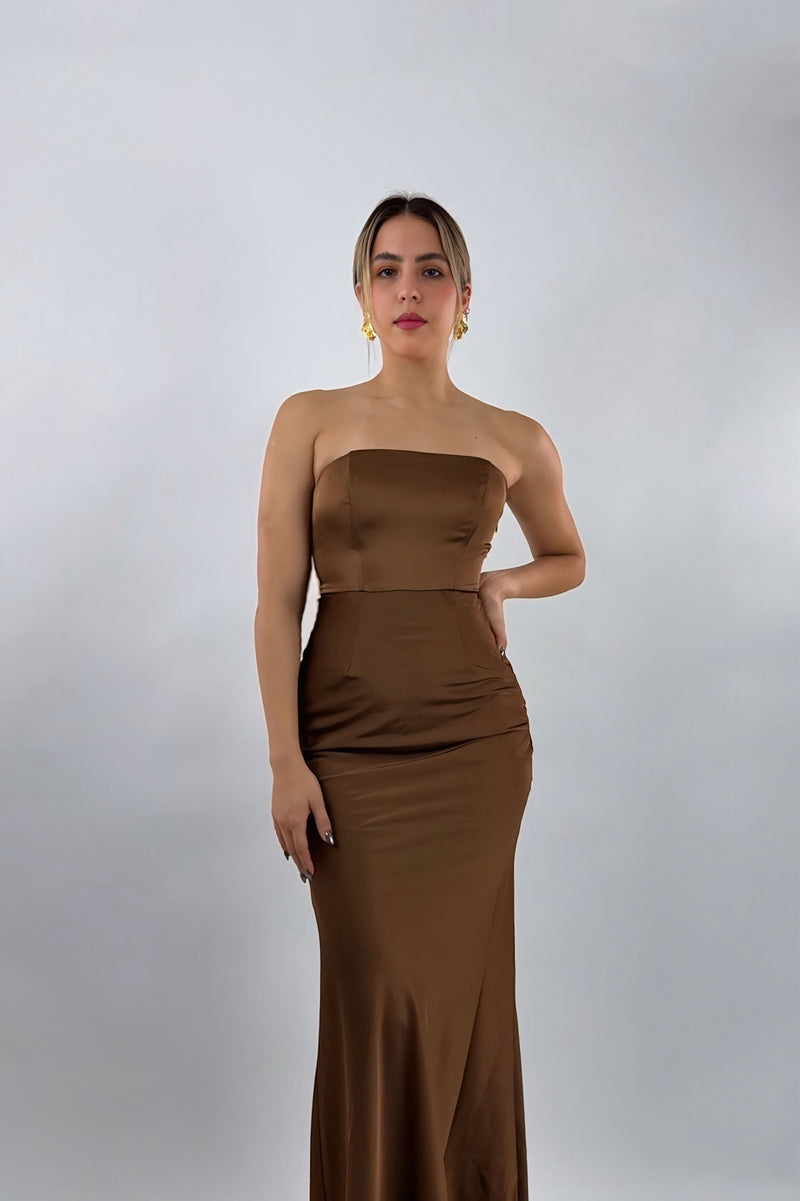 Vestido Midi Strapless Cafe