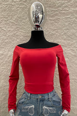 Top Off Shoulder Manga Larga Rojo