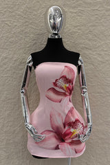 Vestido Strapples Flores Rosa