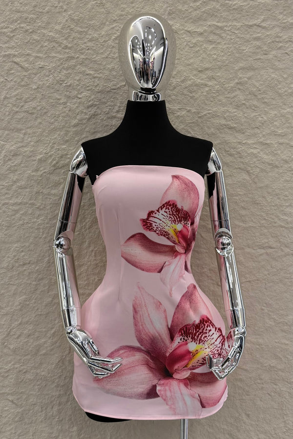 Vestido Strapples Flores Rosa