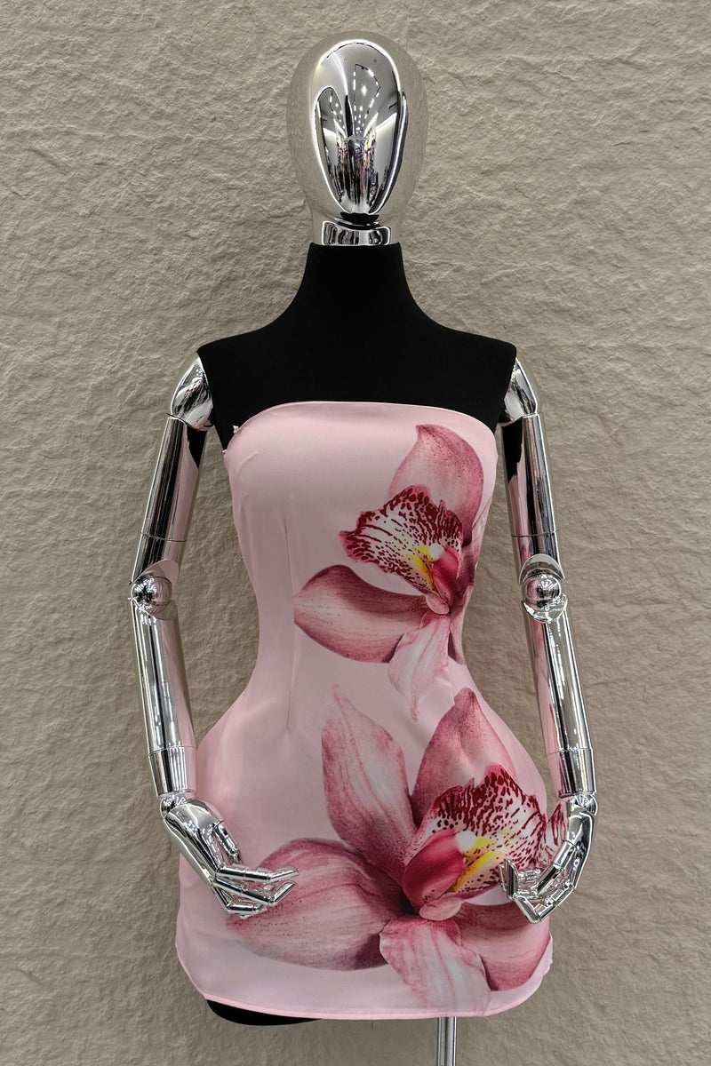 Vestido Strapples Flores Rosa