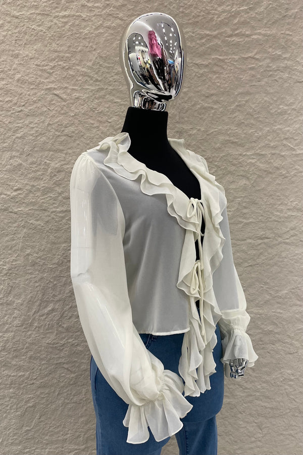 Blusa Manga Larga Olanes Blanca
