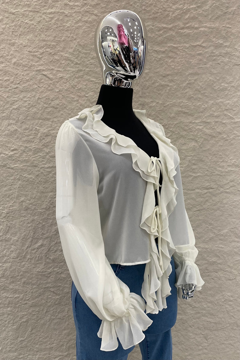 Blusa Manga Larga Olanes Blanca