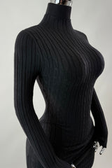 Vestido Ajustado Tela Punto Negro