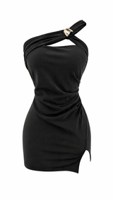 Vestido con App Dorada One Shoulder Negro