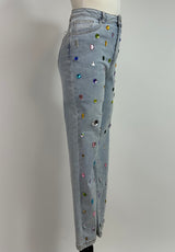 Pantalon Denim Con Pedreria de Colores