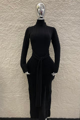 Vestido Ajustado Tela Sweater Negro