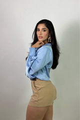 Camisa Manga Bombacha Azul