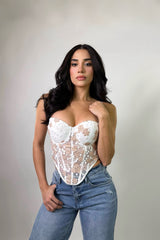 Corset de Tirantes Estampado Floreado Blanco