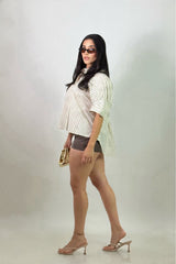 Camisa Rayada Oversize Beige