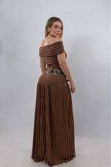 Vestido Off Shoulder Largo Cafe