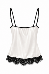 Blusa Satinada Con Encaje Beige