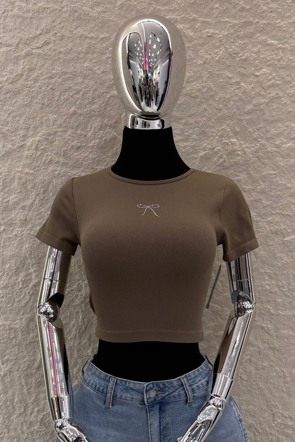 Crop Top App de Moño Rhinestone Cafe