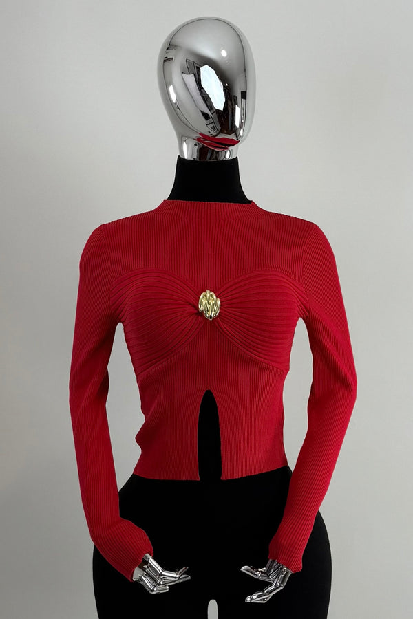 Blusa Manga Larga App Dorada Rojo