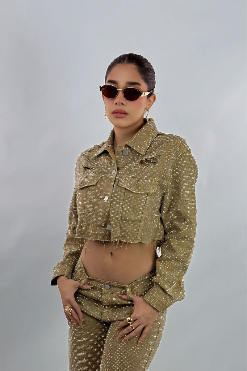 Jacket Rhinestone Kakhi