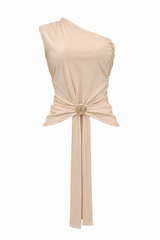 Blusa Colgante al Frente Ruched Beige