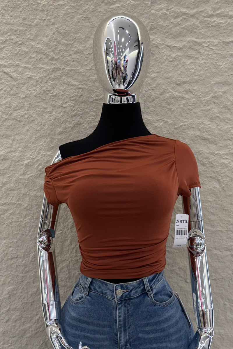 Top Off Shoulder Ruched Chedron